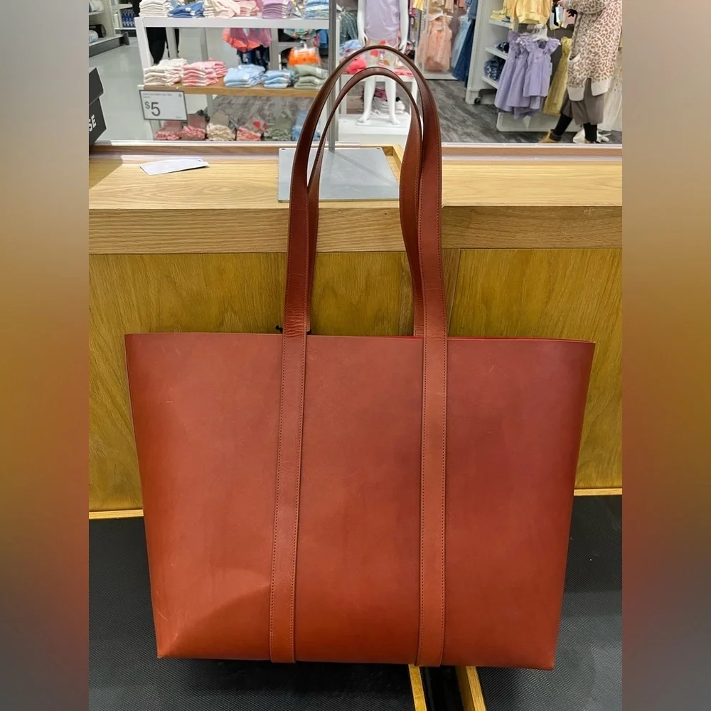 NWT Mansur Gavriel Men’s East West Large Tote Bag Brandy Flamma Tan Red